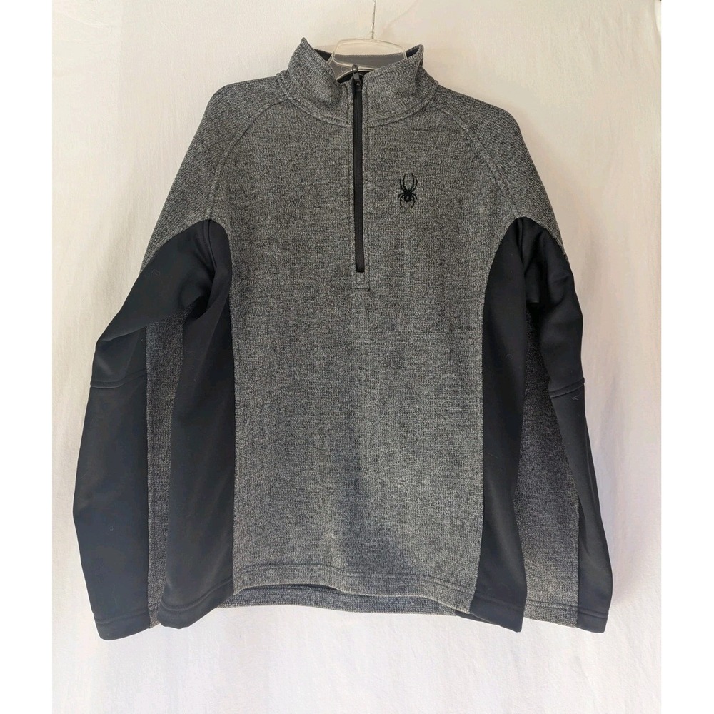 Spyder Pullover Mens Large Grery 1/4 Zip Sweater Fleece Long Sleeve Jacket